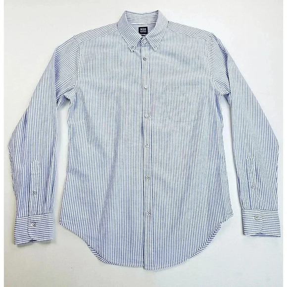 Boggi Milano Regular Fit Size Medium Men Blue White Stripe Button Down L/S Shirt - Picture 1 of 12